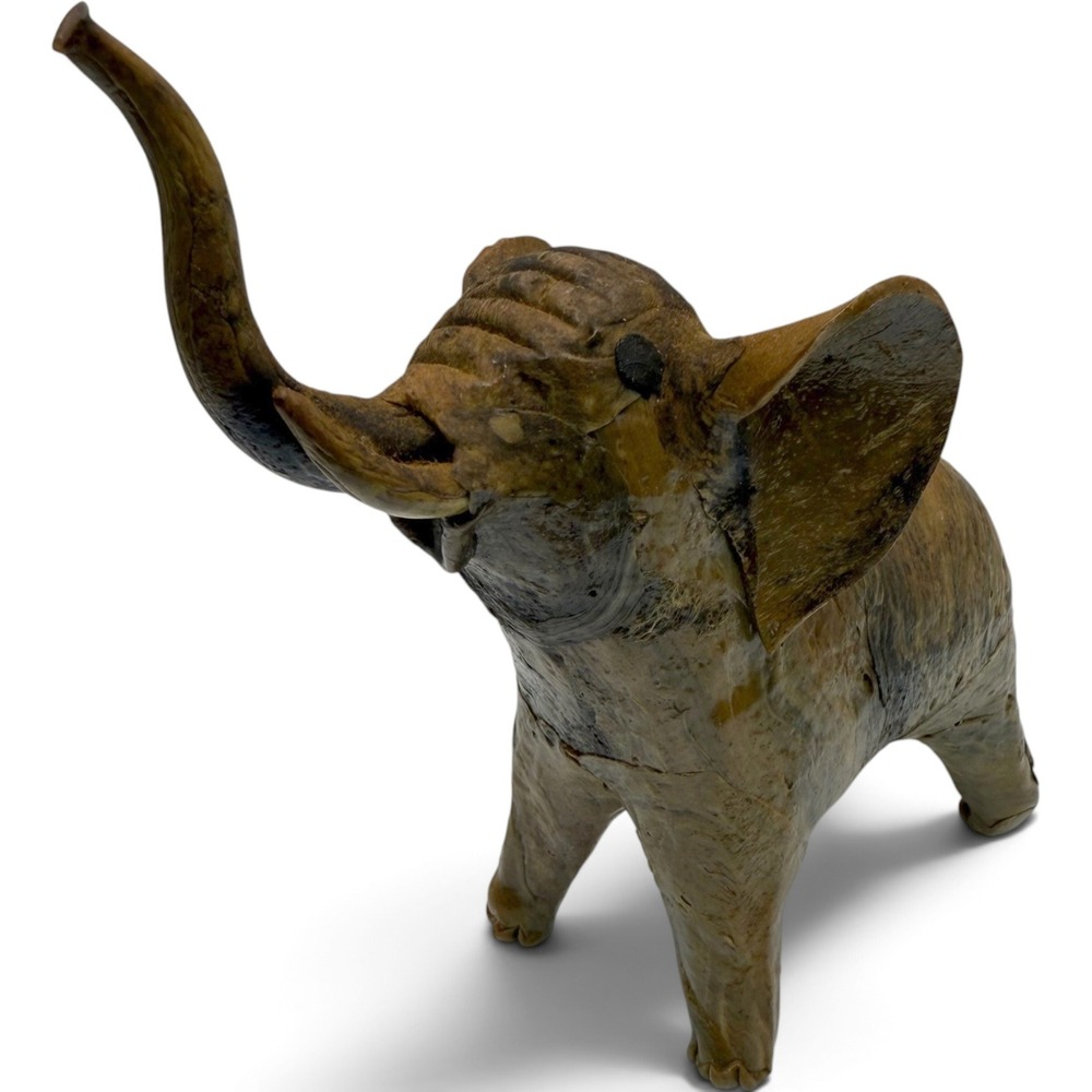 Vintage Paper Mache Elephant Figurine Trunk Up Good Luck Statue Folk Art Decor